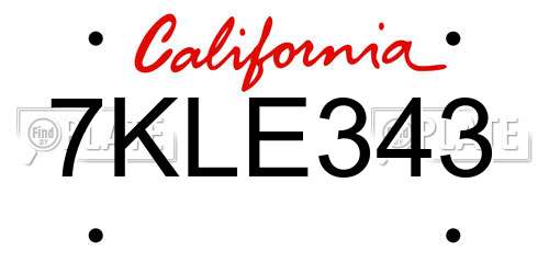 7KLE343 California License Plate