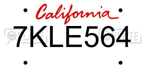 7KLE564 California License Plate