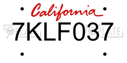 7KLF037 California License Plate