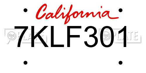 7KLF301 California License Plate
