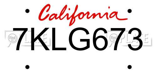 7KLG673 California License Plate