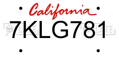 7KLG781 California License Plate