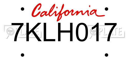 7KLH017 California License Plate