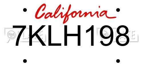 7KLH198 California License Plate