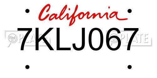 7KLJ067 California License Plate