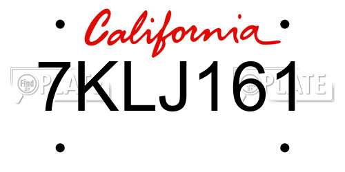7KLJ161 California License Plate