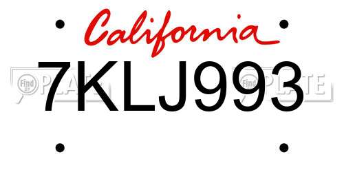 7KLJ993 California License Plate