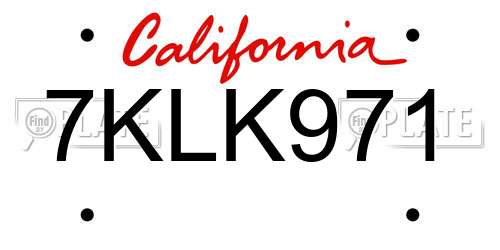7KLK971 California License Plate