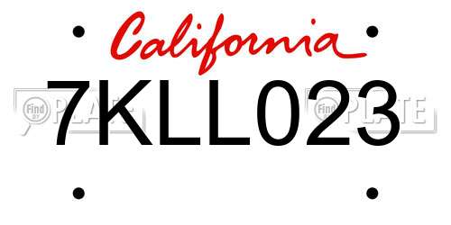 7KLL023 California License Plate