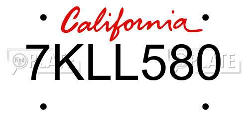 7KLL580 California License Plate