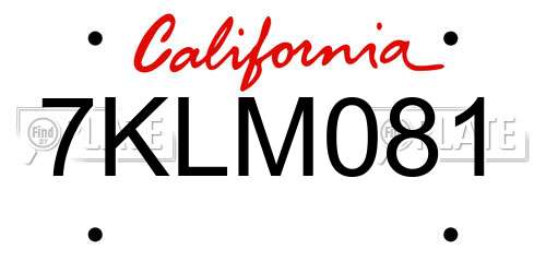 7KLM081 California License Plate