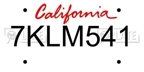 7KLM541 California License Plate