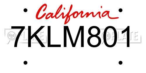 7KLM801 California License Plate