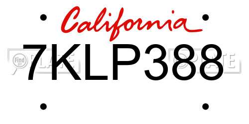 7KLP388 California License Plate