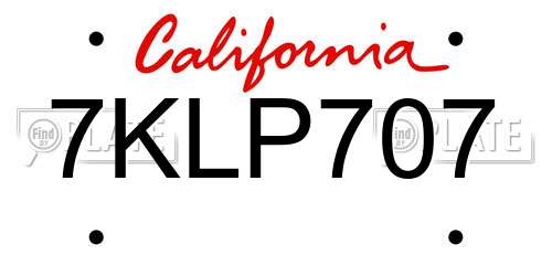 7KLP707 California License Plate
