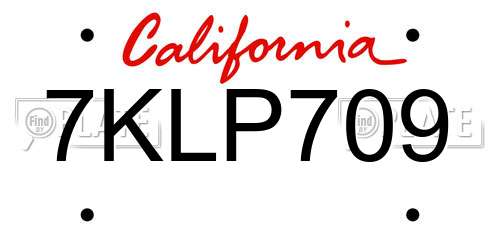 7KLP709 California License Plate
