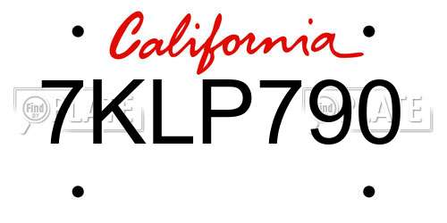 7KLP790 California License Plate