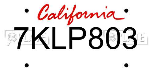 7KLP803 California License Plate