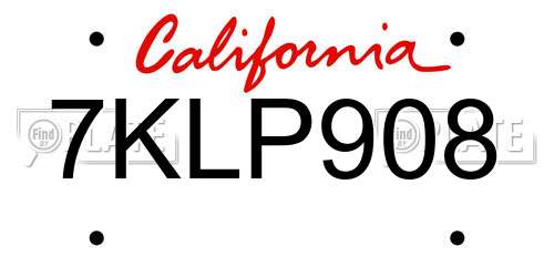 7KLP908 California License Plate