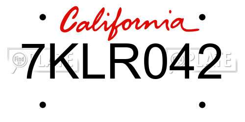 7KLR042 California License Plate