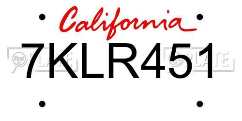 7KLR451 California License Plate