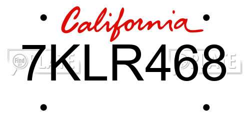 7KLR468 California License Plate