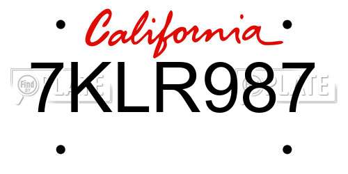 7KLR987 California License Plate