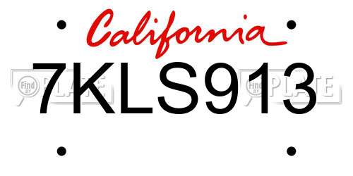 7KLS913 California License Plate