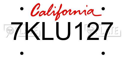 7KLU127 California License Plate