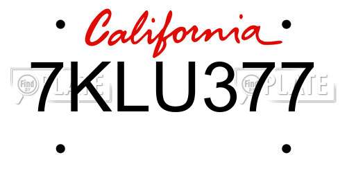 7KLU377 California License Plate