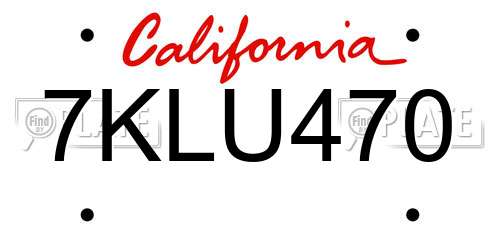 7KLU470 California License Plate