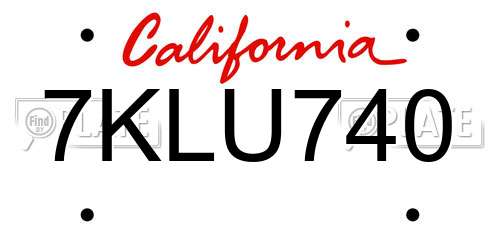 7KLU740 California License Plate