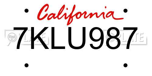 7KLU987 California License Plate