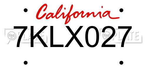 7KLX027 California License Plate