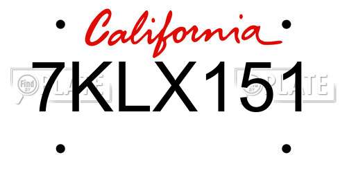 7KLX151 California License Plate