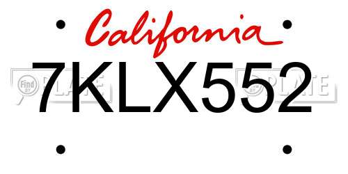 7KLX552 California License Plate
