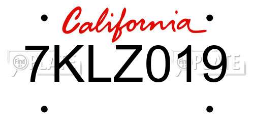 7KLZ019 California License Plate