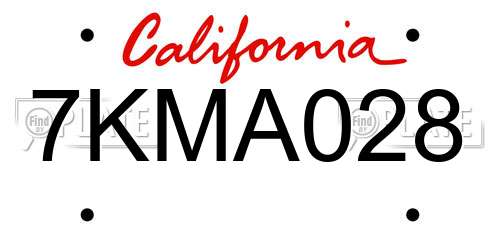 7KMA028 California License Plate