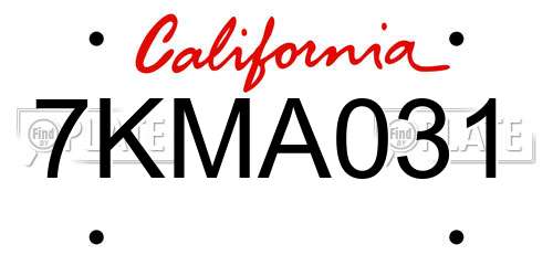 7KMA031 California License Plate