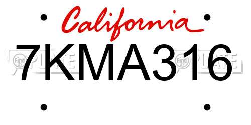 7KMA316 California License Plate