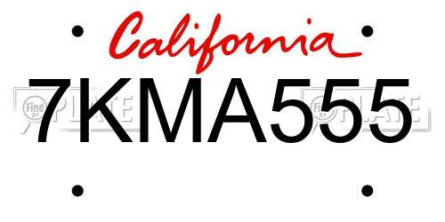 7KMA555 California License Plate