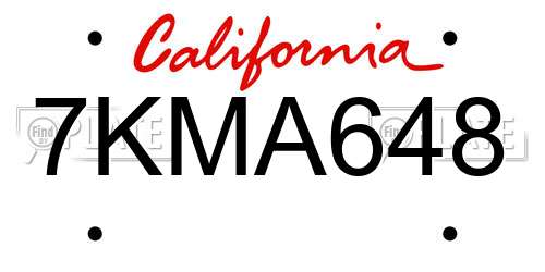 7KMA648 California License Plate
