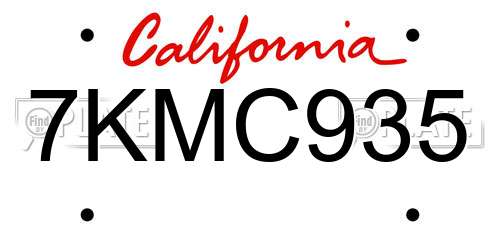 7KMC935 California License Plate