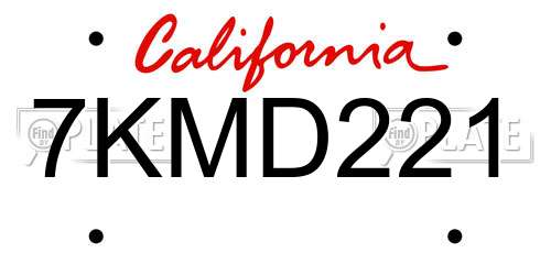 7KMD221 California License Plate