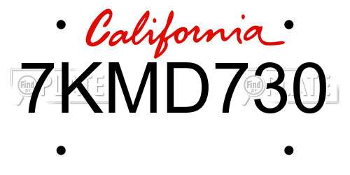 7KMD730 California License Plate