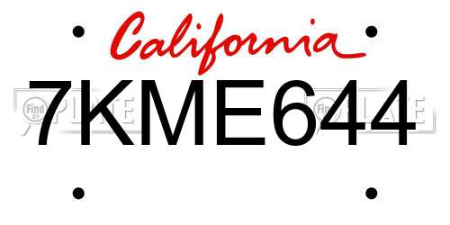 7KME644 California License Plate