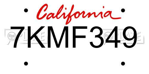 7KMF349 California License Plate