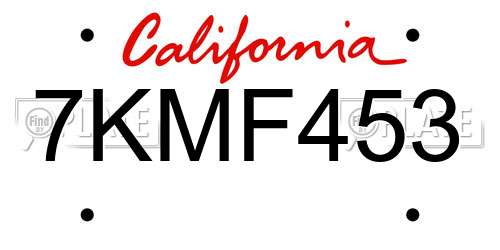 7KMF453 California License Plate
