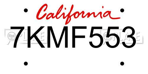 7KMF553 California License Plate