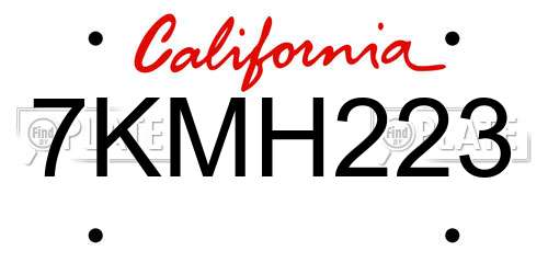 7KMH223 California License Plate